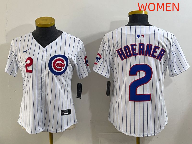 Women 2025 Chicago Cubs #2 Hoerner White Stripe Game Nike MLB Jersey style 1->women mlb jersey->Women Jersey